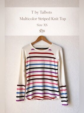 T by Talbots Multicolor Striped Knit Top Cream Long Sleeve Size XS